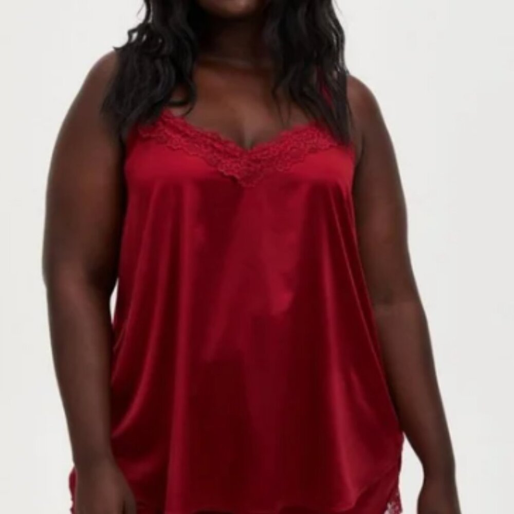 Torrid Rich Red Satin Lace Trim Sleep Set NWOT 3x